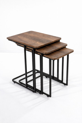 Markasız ucuz Ahşap 3’lü Tekerlekli Zigon Sehpa Seti – Metal Ayaklı – Modern ...