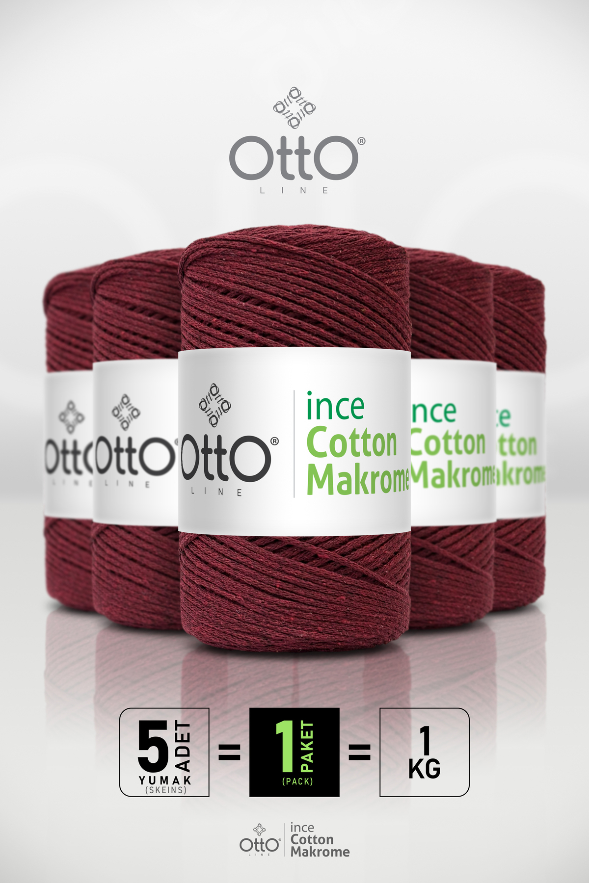Thin Cotton Macrame - Burgundy - 5-Pack - 2mm/200gr/170m - Cotton Macrame, Bag, Accessory rope