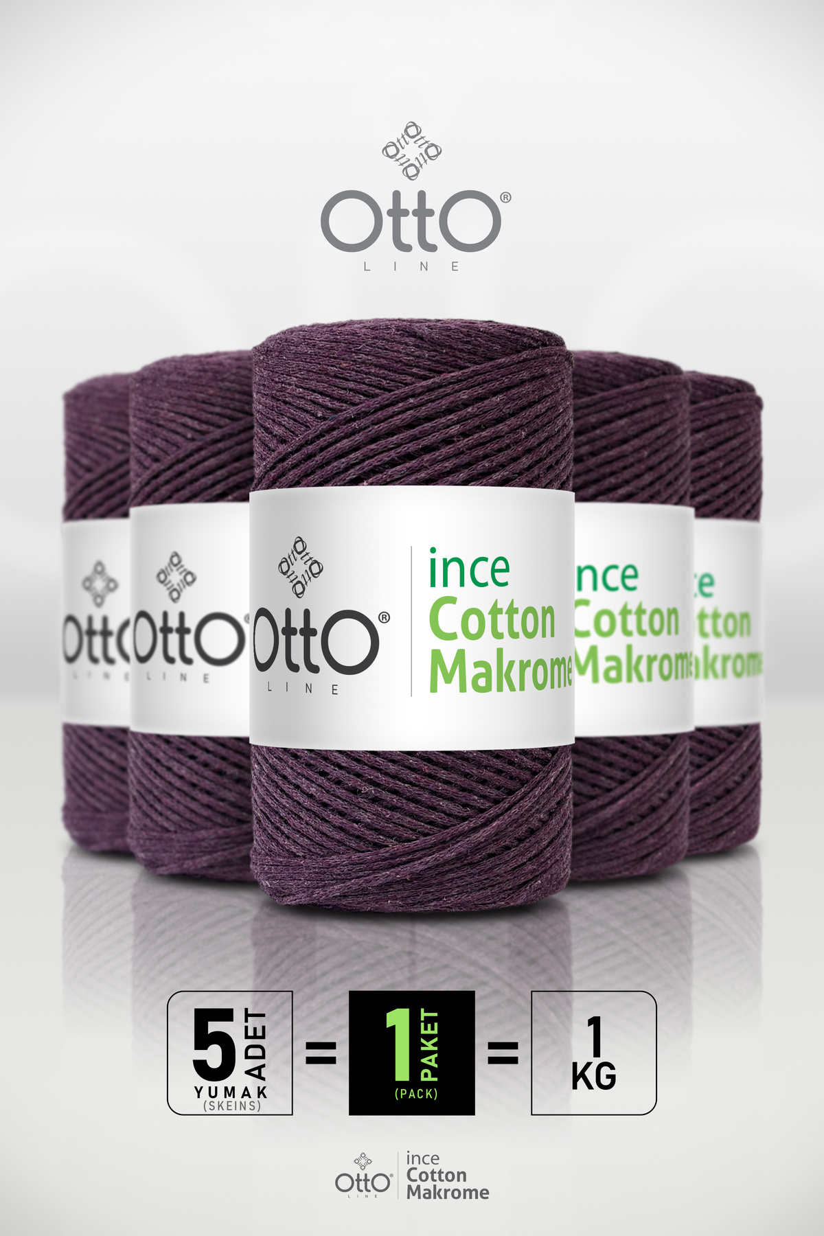 Thin Cotton Macrame - Damson - 5-Pack - 2mm/200gr/170m - Cotton Macrame, Accessory rope