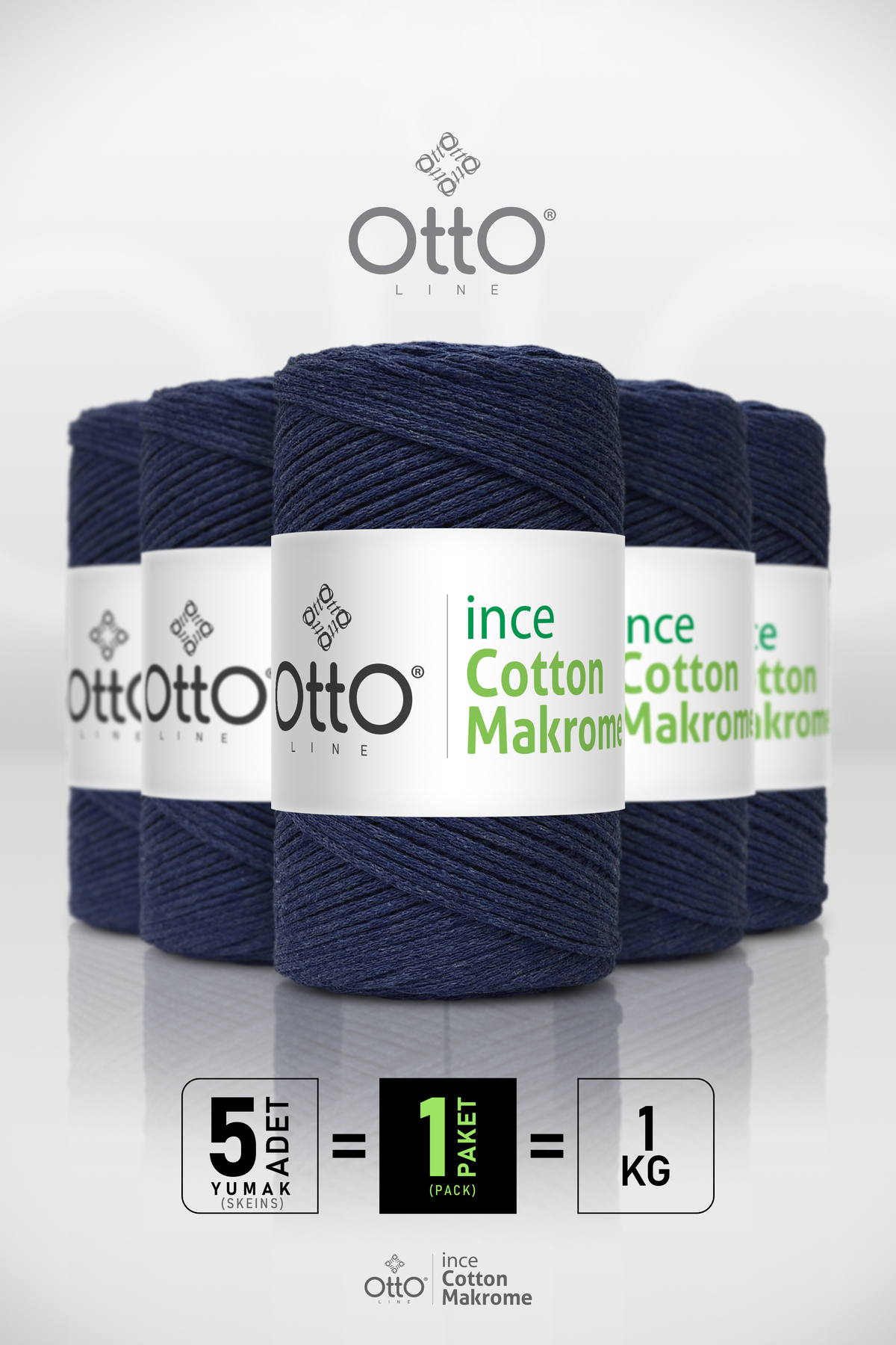 Thin Cotton Macrame - Navy Blue - 5-Pack - 2mm/200gr/170m - Cotton Macrame, Bag, Accessory Rope