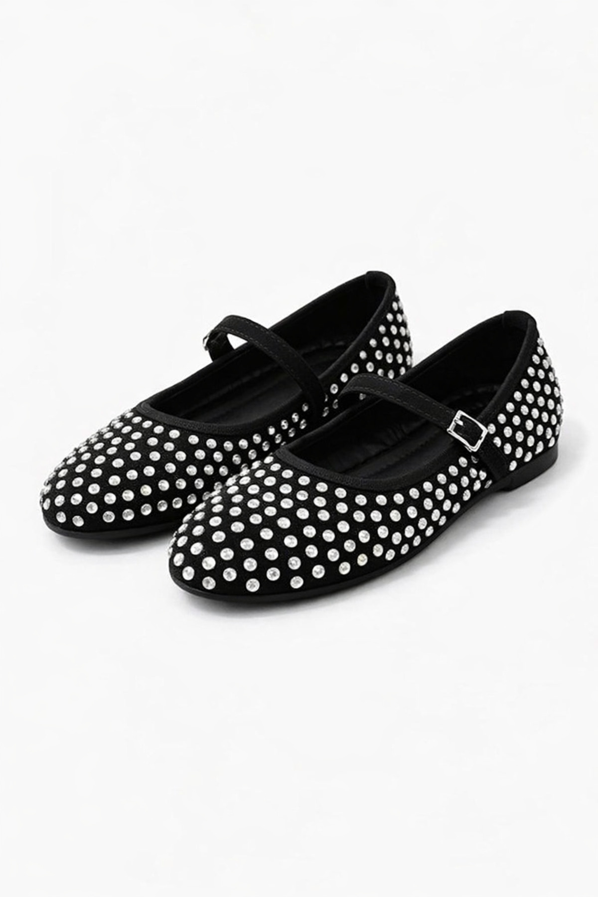 FootFrenzy  Kadın Taş Dokulu Mary Jane Günlük Şık Konforlu Rahat Taban Babet Ayakkabı - Görsel 4