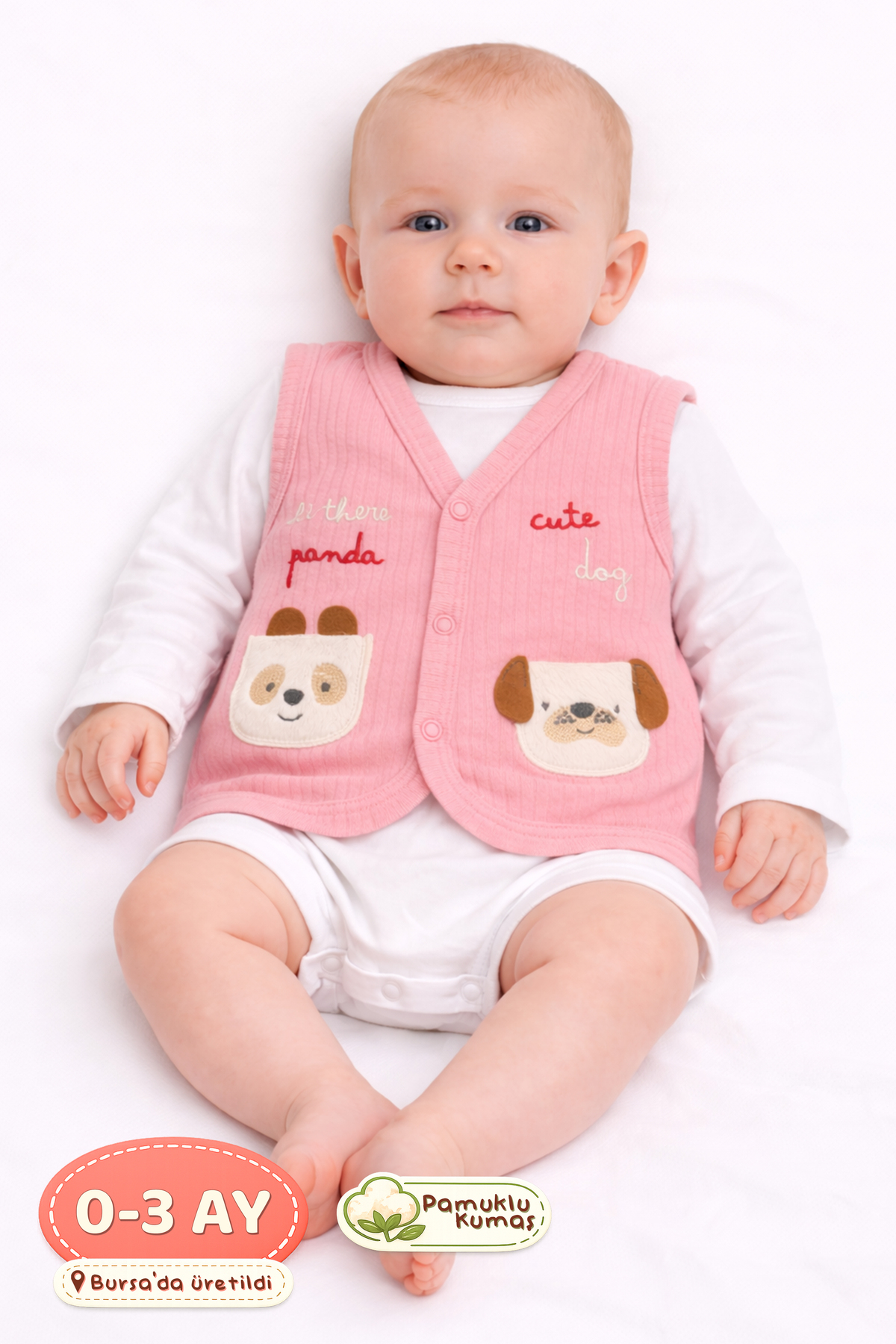 Onouqo 2'li Set - 0–3 Ay Yenidoğan Yumuşak Pamuk Kız Bebek Yeleği – Bursa Üretimi - Pembe fotoğrafı 5 (önizleme)