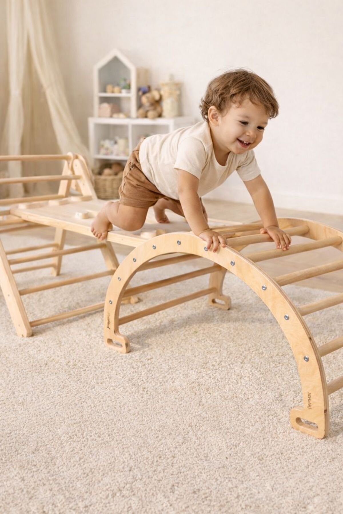 lifly Ahşap Pikler Üçgeni, Pikler Merdiveni ve Pikler Halkası 3'lü Set - Montessori Oyuncak fotoğrafı 2 (önizleme)