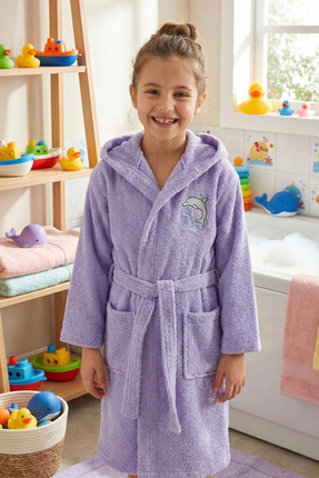 Hera Kapüşonlu Pamuklu Genç Çocuk Bornoz - 13-18 Yaş Unisex Kız-Erkek | Lila ...