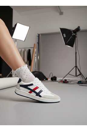 Klay Shoes Kadın Renkli Çizgili Rahat Şık Tasarımlı Süet Detaylı Sneaker Spor...