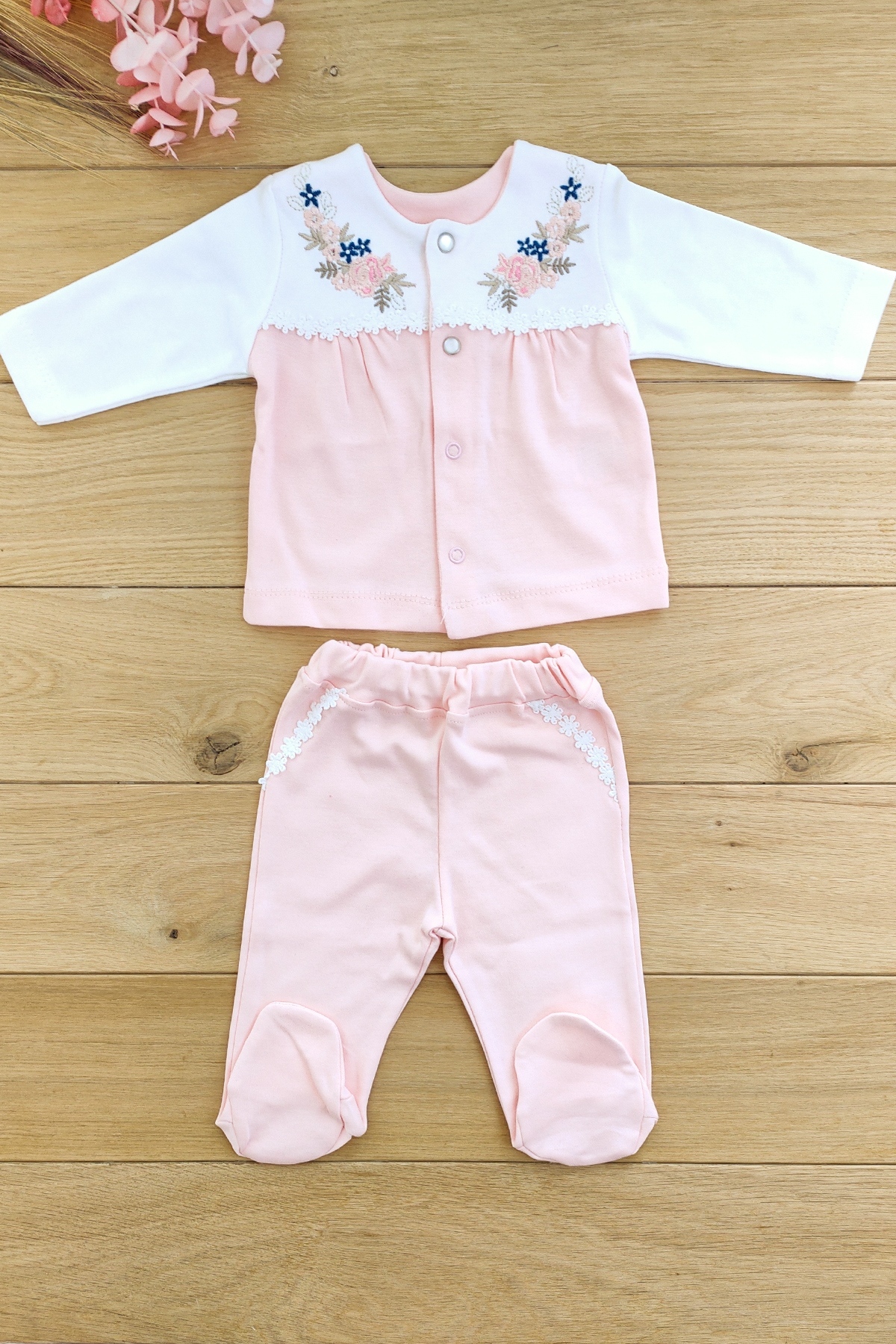 Sitilin Kız Bebek Pembe 10'lu hastane çıkışı Natural İşlemeli Set STL4663 fotoğrafı 5 (önizleme)