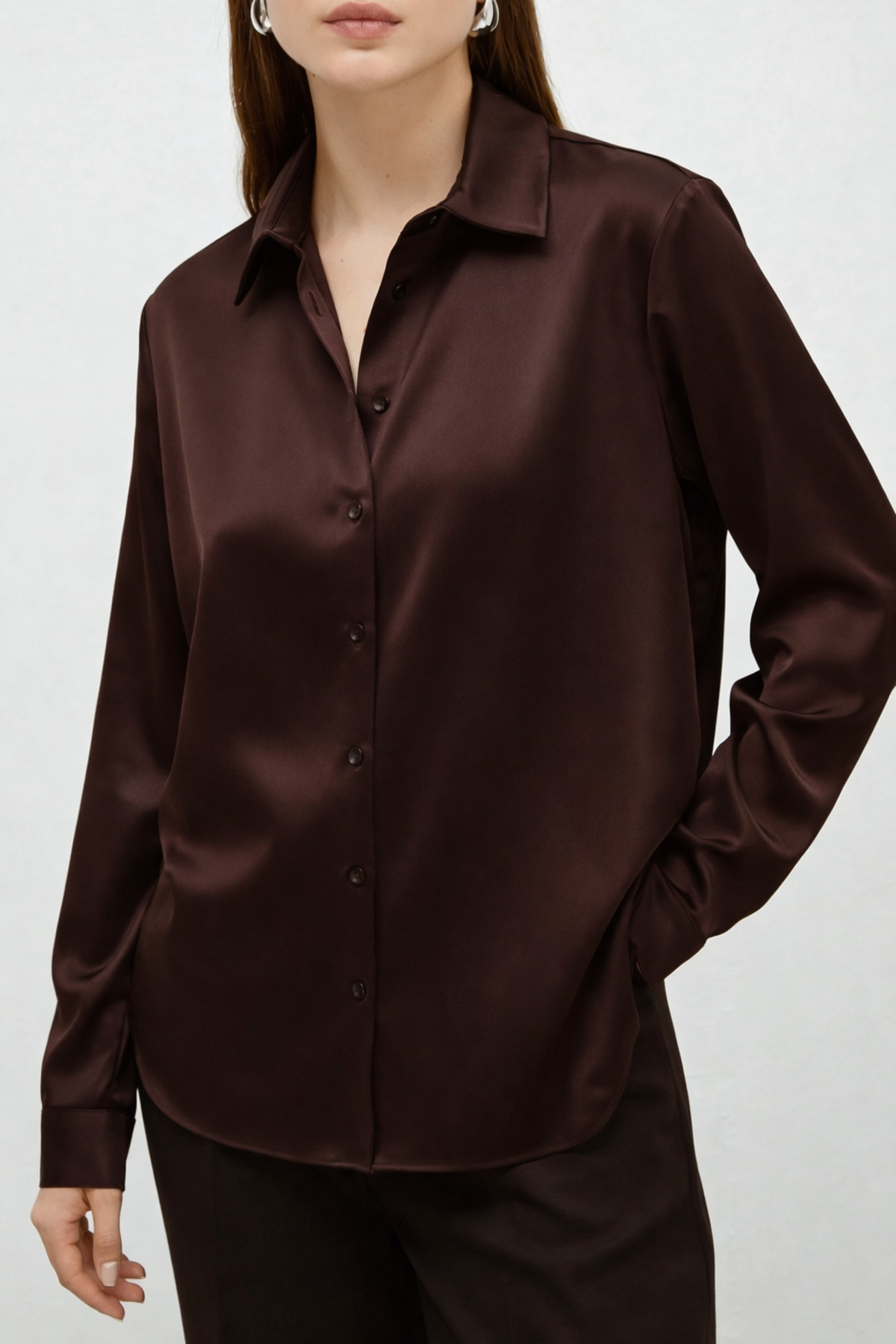 Ruby Wear  Kadın Saten Dökümlü Rahat Kalıp Günlük Gömlek - Görsel 4