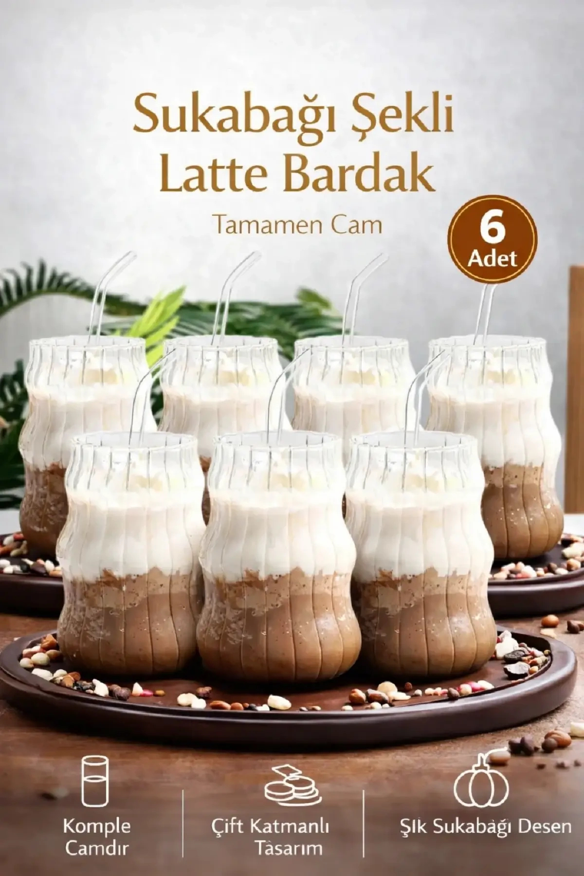 6-Piece Gourd Latte Glass Straw Glass Set Nordic Auger Style Coffee Cocktail Serving Glass 400ml