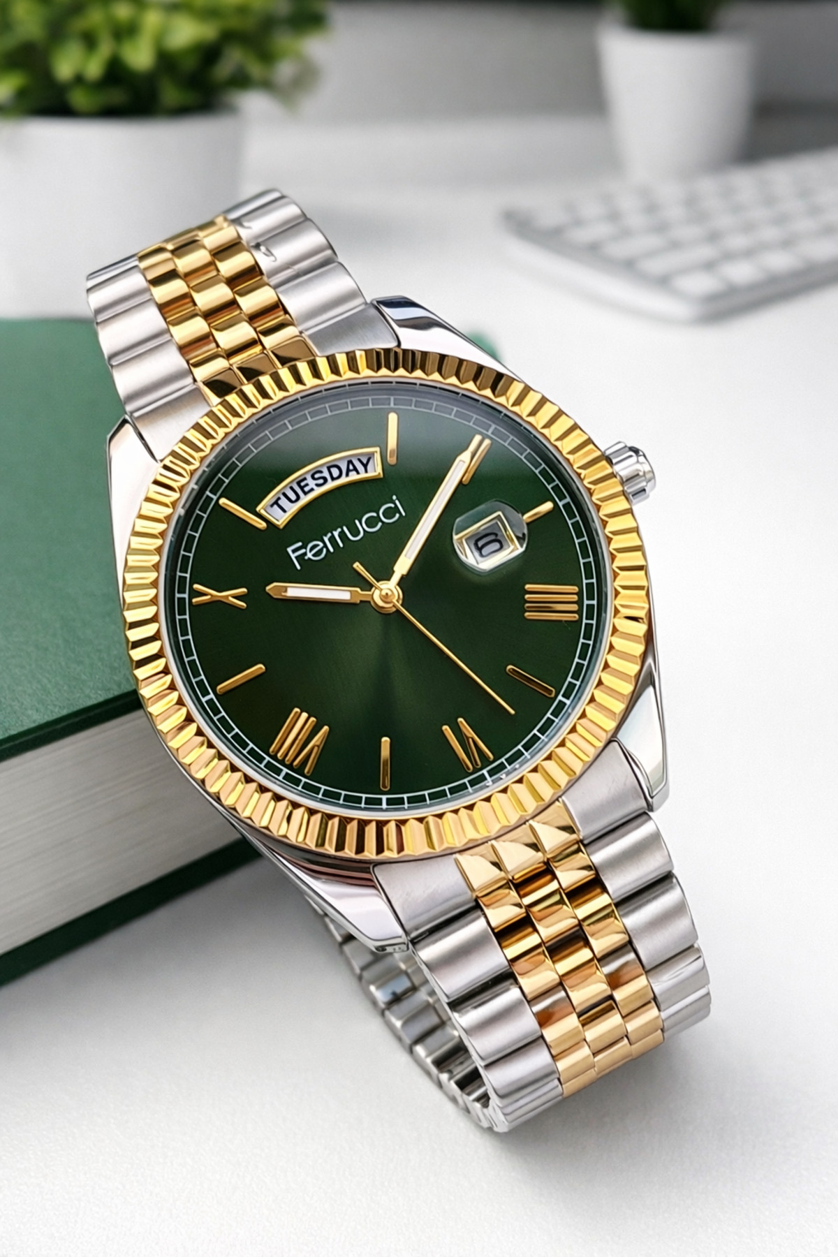 Ferrucci Rolex Model Çelik Kordon Takvimli Kadran 30 Mt Suya Dayanıklı Erkek Kol Saati FEC.13029M04 görsel 3