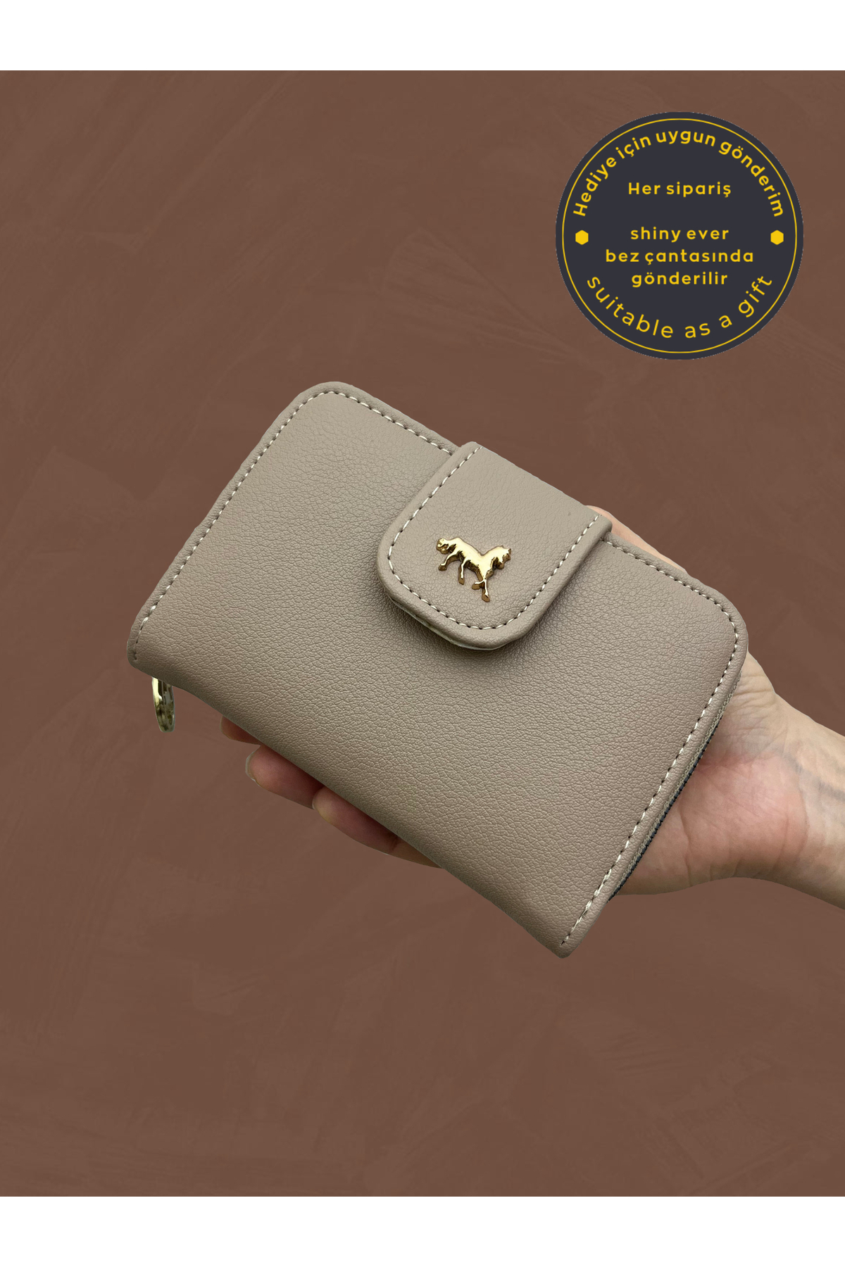 shiny ever  Vizon Yumuşak Deri Kadın Cüzdan Gold Detaylı