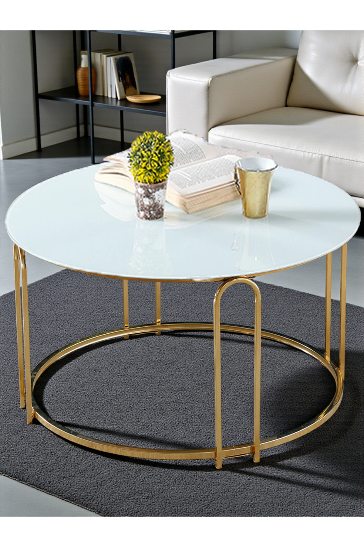 Lenka Orta Sehpa Yuvarlak Gold Metal Beyaz Temperli Cam- Sedaş-lenka-orta-gold