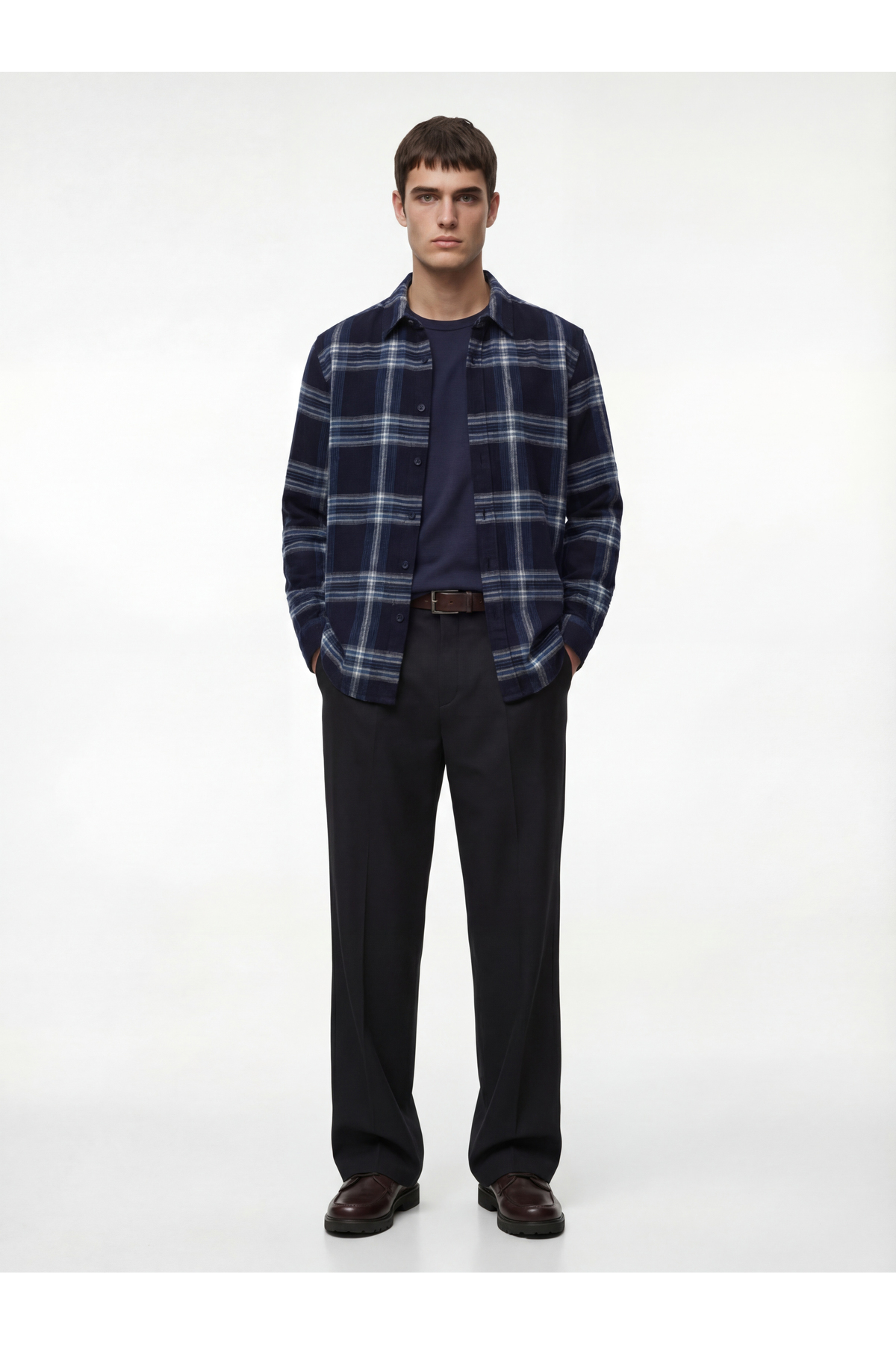 کوتون پیراهن آستین بلند یقه کلاسیک طرح چوب