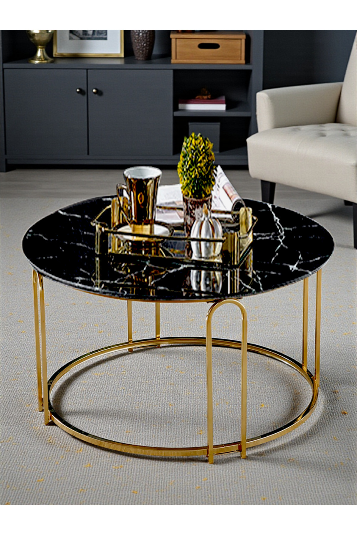 Lenka Orta Sehpa Yuvarlak Gold Metal - Sedaş-lenka-orta-gold