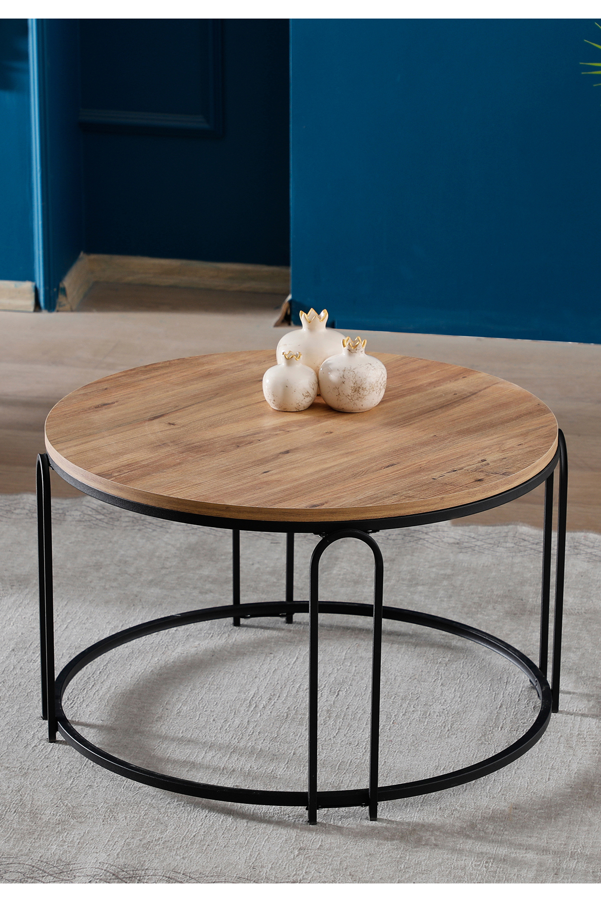 Lenka Açık Ceviz Ahşap Orta Sehpa Yuvarlak Siyah Metal - sedaş-lenka-orta-siyah