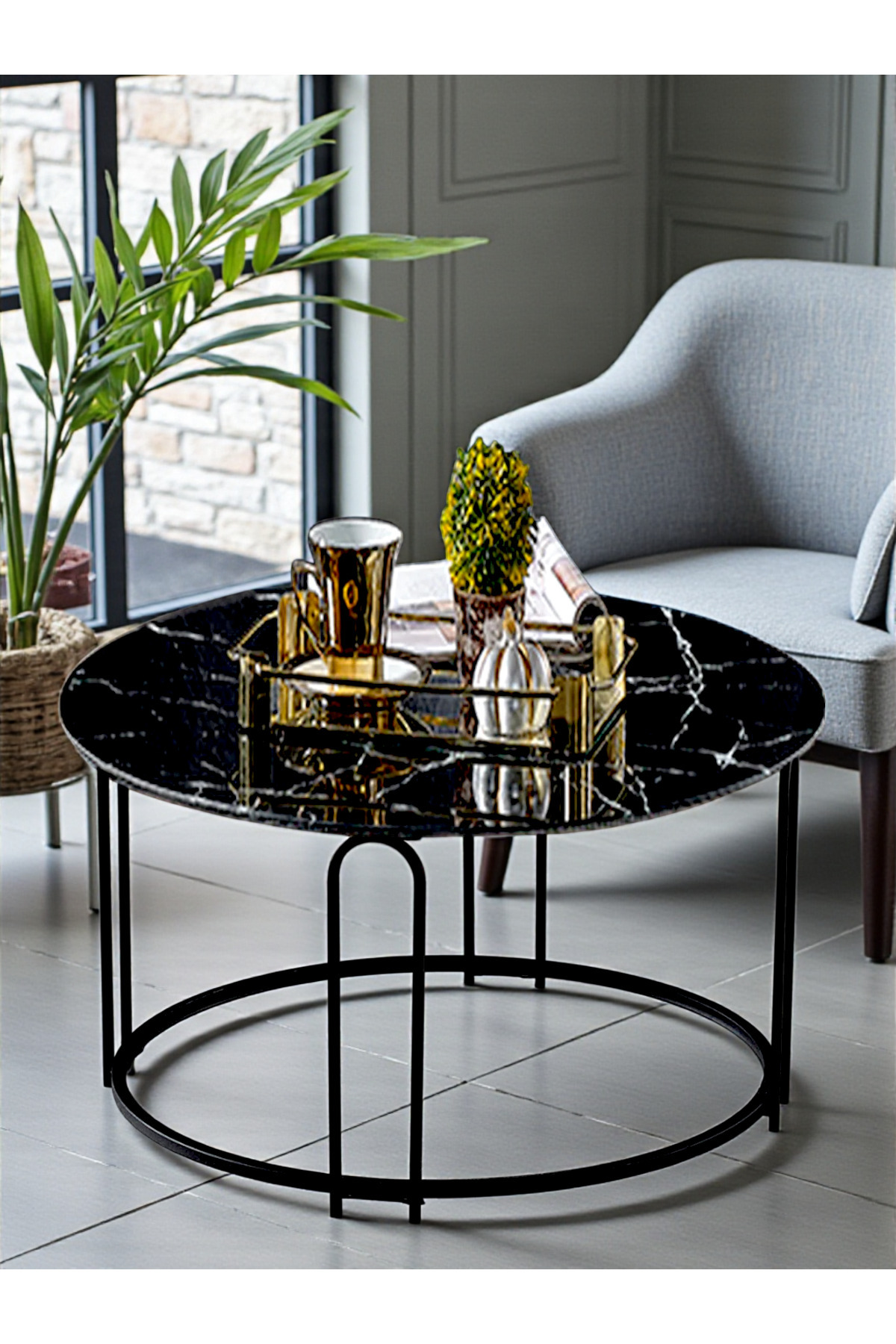 Lenka TEMPERLİ CAM Orta Sehpa Yuvarlak Siyah Metal - sedaş-lenka-orta-siyah