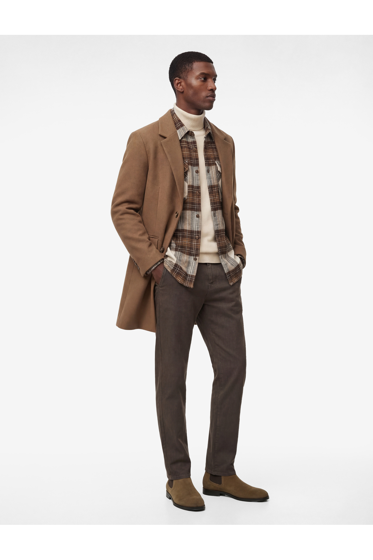 Koton  Uzun Kollu Kapaklı Cepli Düğmeli Mono Yaka Kaşe Kaban - Görsel 2