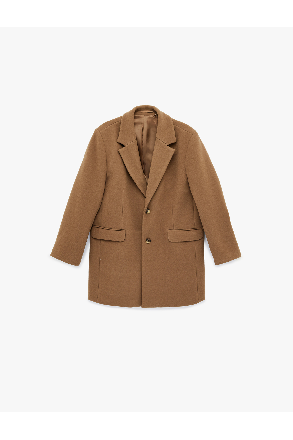 Koton  Uzun Kollu Kapaklı Cepli Düğmeli Mono Yaka Kaşe Kaban - Görsel 3