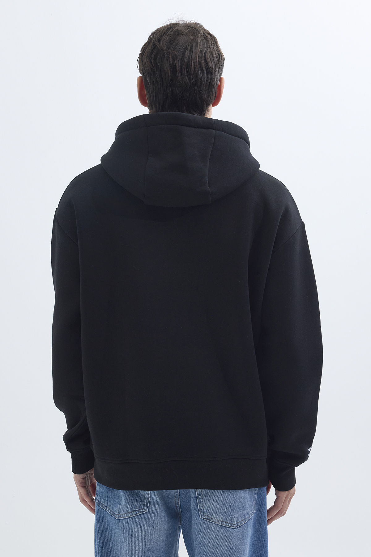 Tudors  Unisex Oversize Geniş Kesim Pamuklu Yumuşak Dokulu İçi Polarlı Baskılı Siyah Kapüşonlu Sweatshirt - Görsel 7