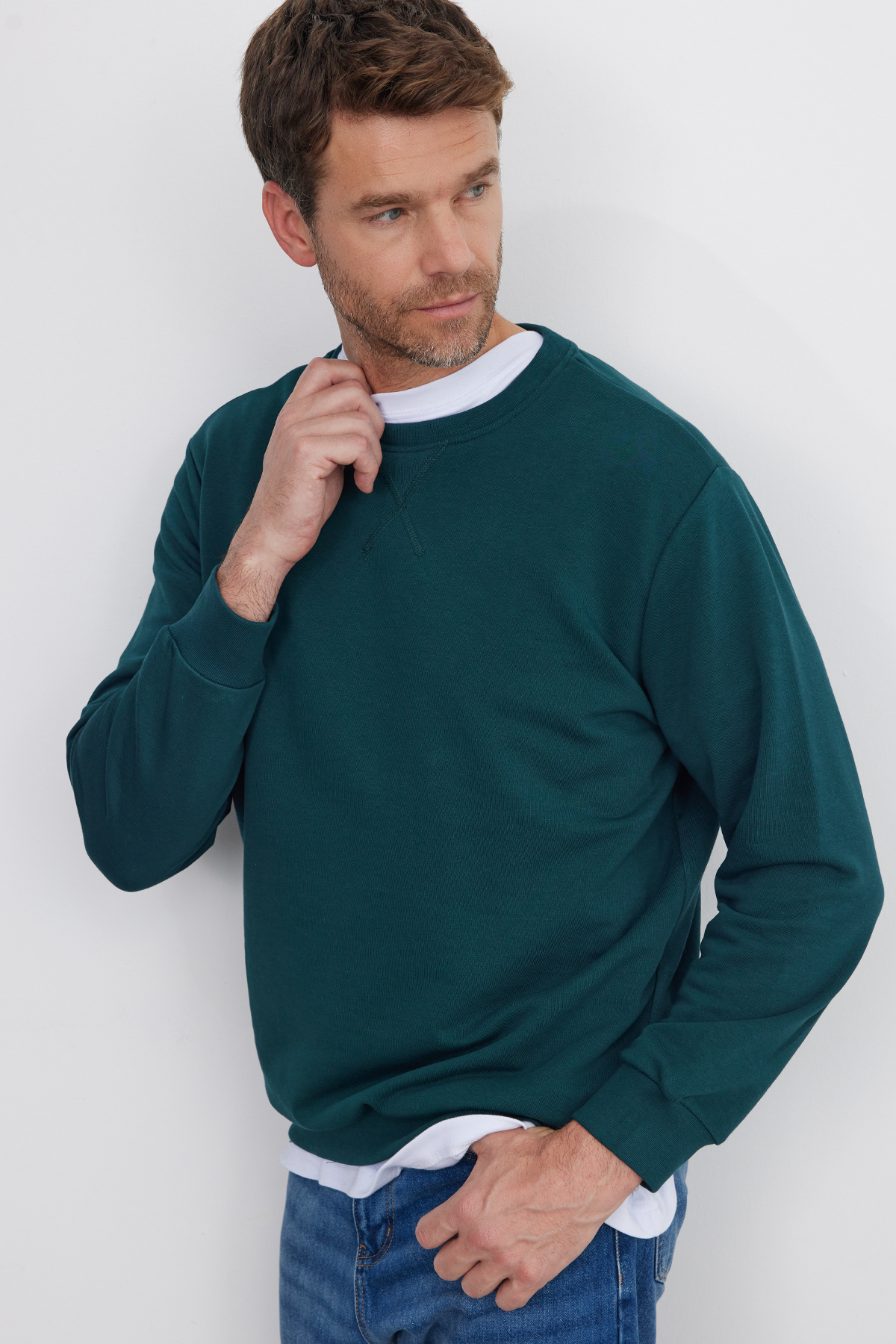 Unisex Relax Fit Rahat Kesim %100 Pamuk 3 İplik Basic Yeşil Bisiklet Yaka Sweatshirt — سبز SW230001-01 — تصویر 4 از 7