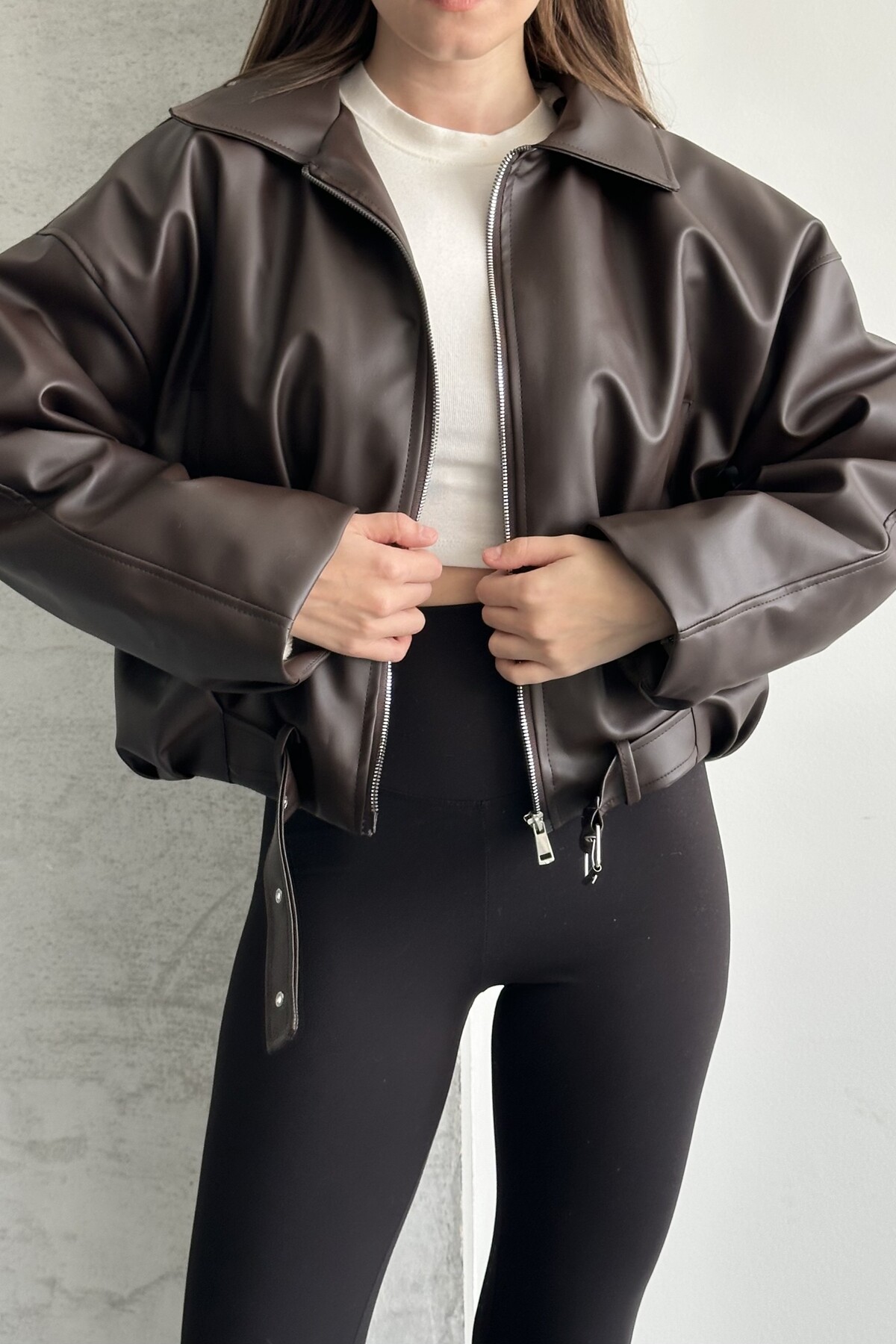 moda armanc  Kadın İçi Kürklü Suni Deri Ceket - Oversize İçi Peluş Astarlı Premium Biker Mont - Görsel 7