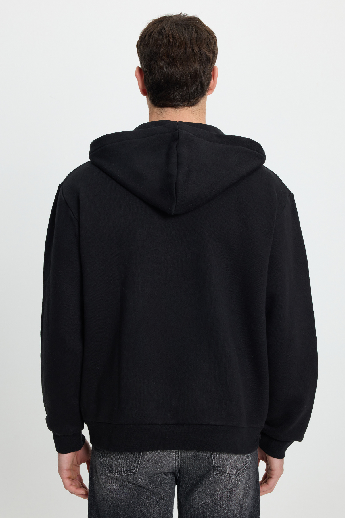 Tudors  Unisex Relax Fit Rahat Kesim Pamuklu İçi Polarlı Yarım Fermuarlı Siyah Kapüşonlu Sweatshirt - Görsel 10