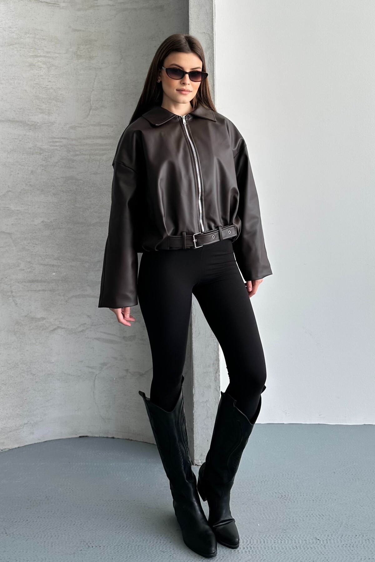 moda armanc  Kadın İçi Kürklü Suni Deri Ceket - Oversize İçi Peluş Astarlı Premium Biker Mont - Görsel 6