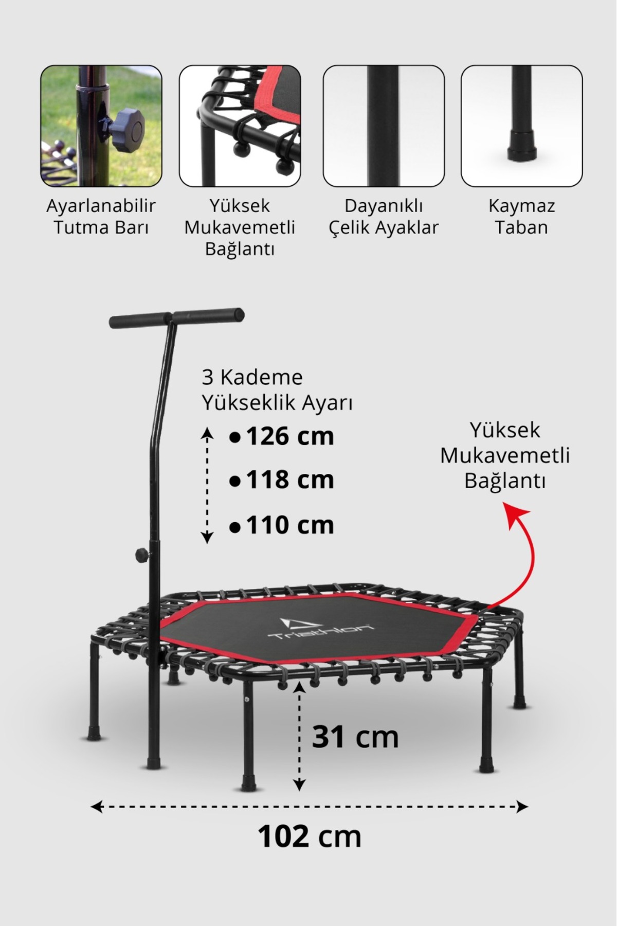 T‑218 Step Trampoline | 102 cm - 40" | 3 Stage Grab Bar 110-118-126 cm | Fitness & Cardio |