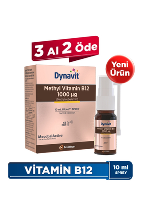 Dynavit Vitamin B12 1000mcg 10mL Dilaltı Sprey- Aile Boyu B12 Vitamini - Meth...