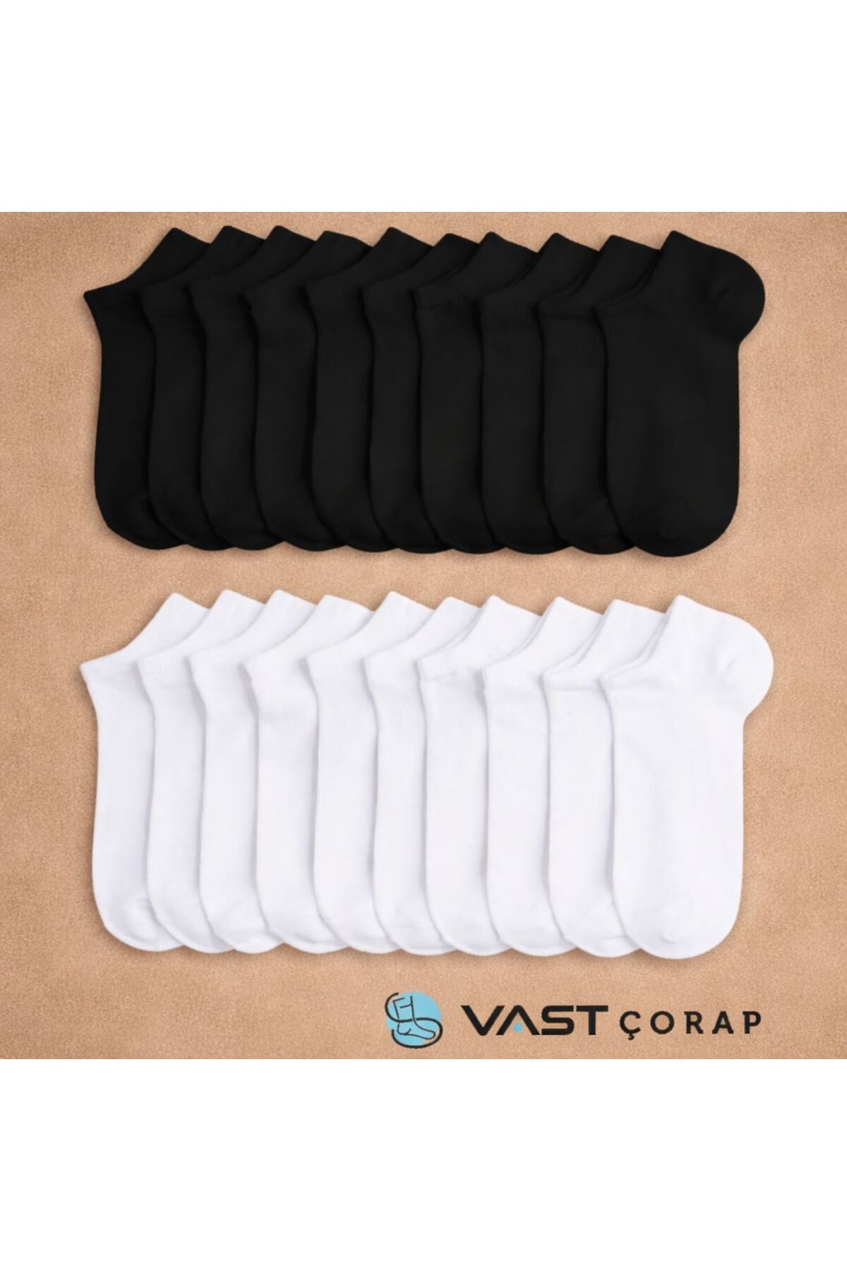 Genel Markalar  20 Çift Ekonomik Paket Patik Çorap 10 Çift Siyah 10 Çift Beyaz