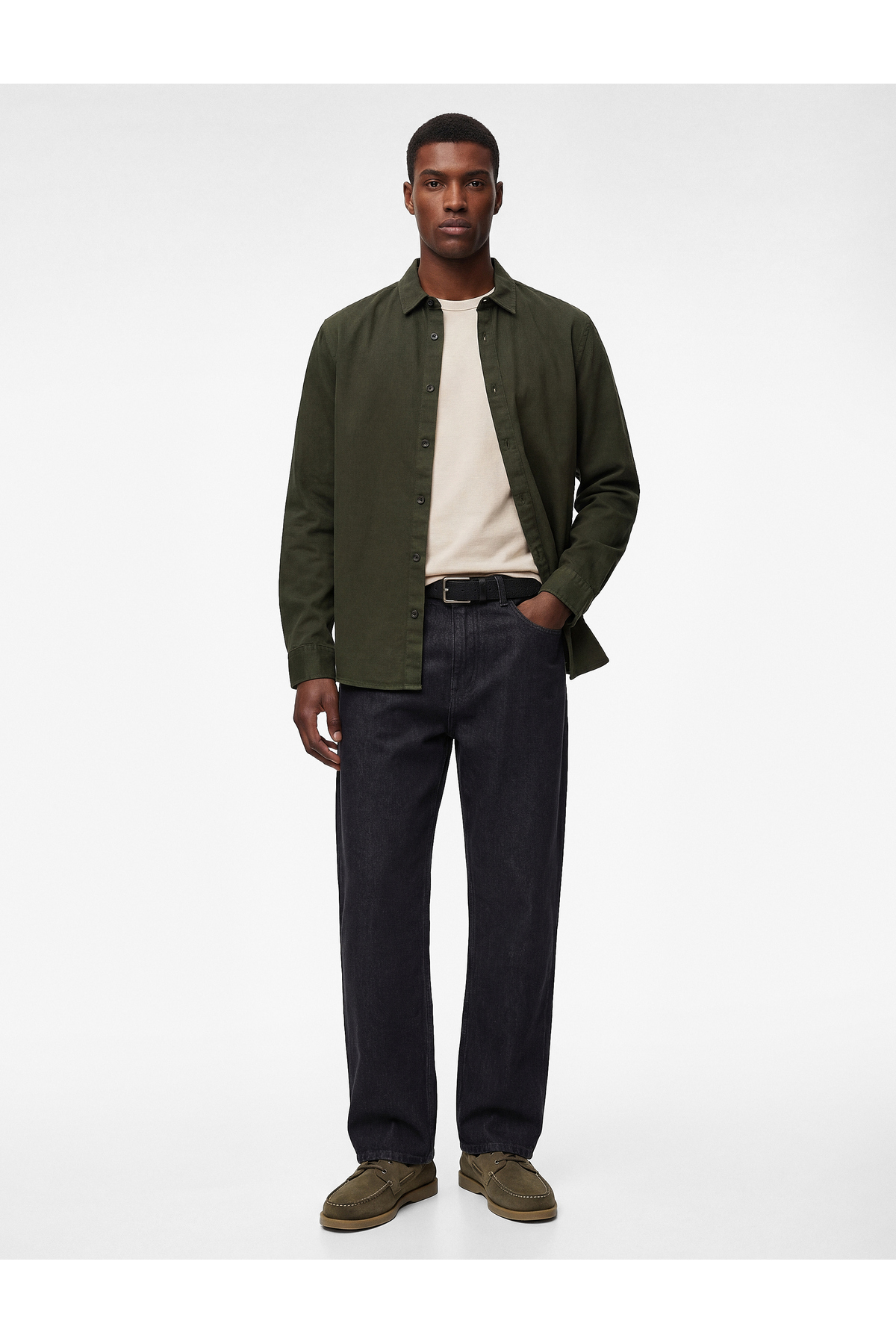 کوتون پیراهن آستین بلند یقه کلاسیک نخی معمولی فیت