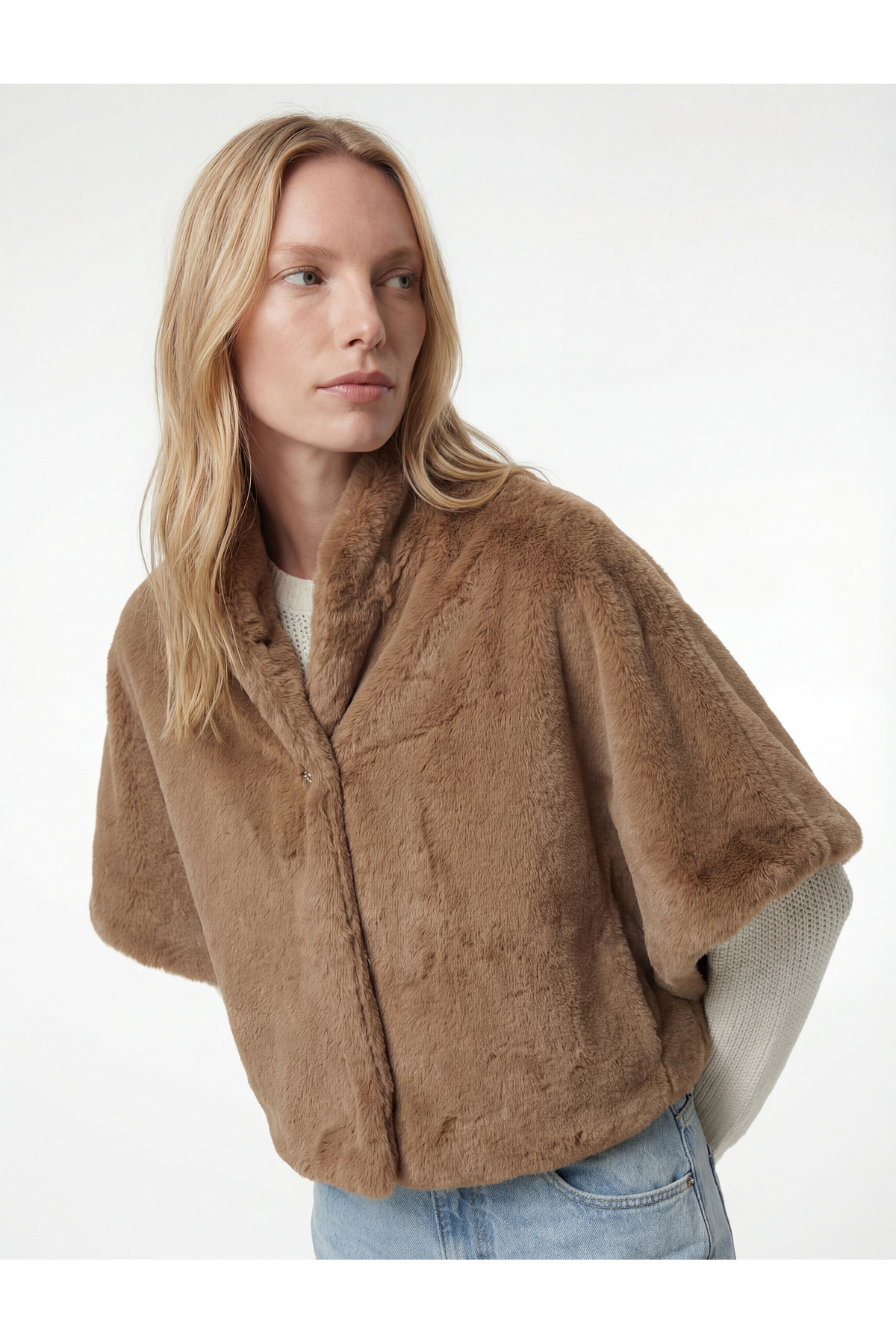 Koton  Dik Yaka Oversize Suni Kürk Pelerin Bolero