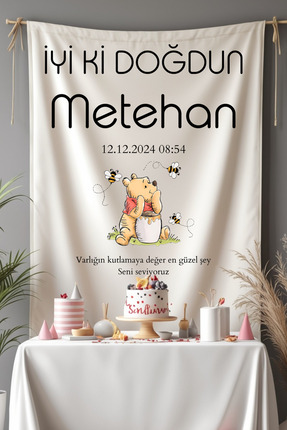 Puppetzzz Winnie the Pooh Temalı Kişiye Özel Doğum Günü Flaması - İsimli Tari...