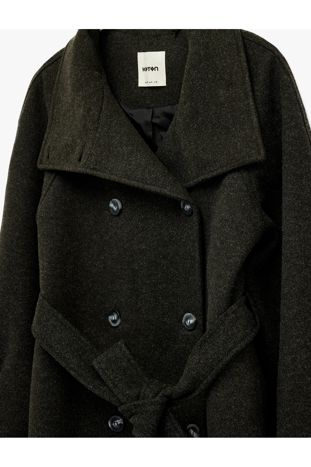 Koton  Uzun Kollu Cepli Kruvaze Dik Yaka Kemerli Uzun Kaşe Kaban - Görsel 6