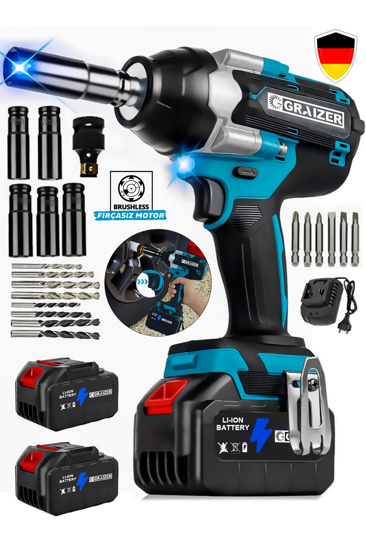 21 V 3.0 Ah Cordless Nut Wheel Nut Removal Tightening Drill Brushless Cordless Screwdriver 10 Battery