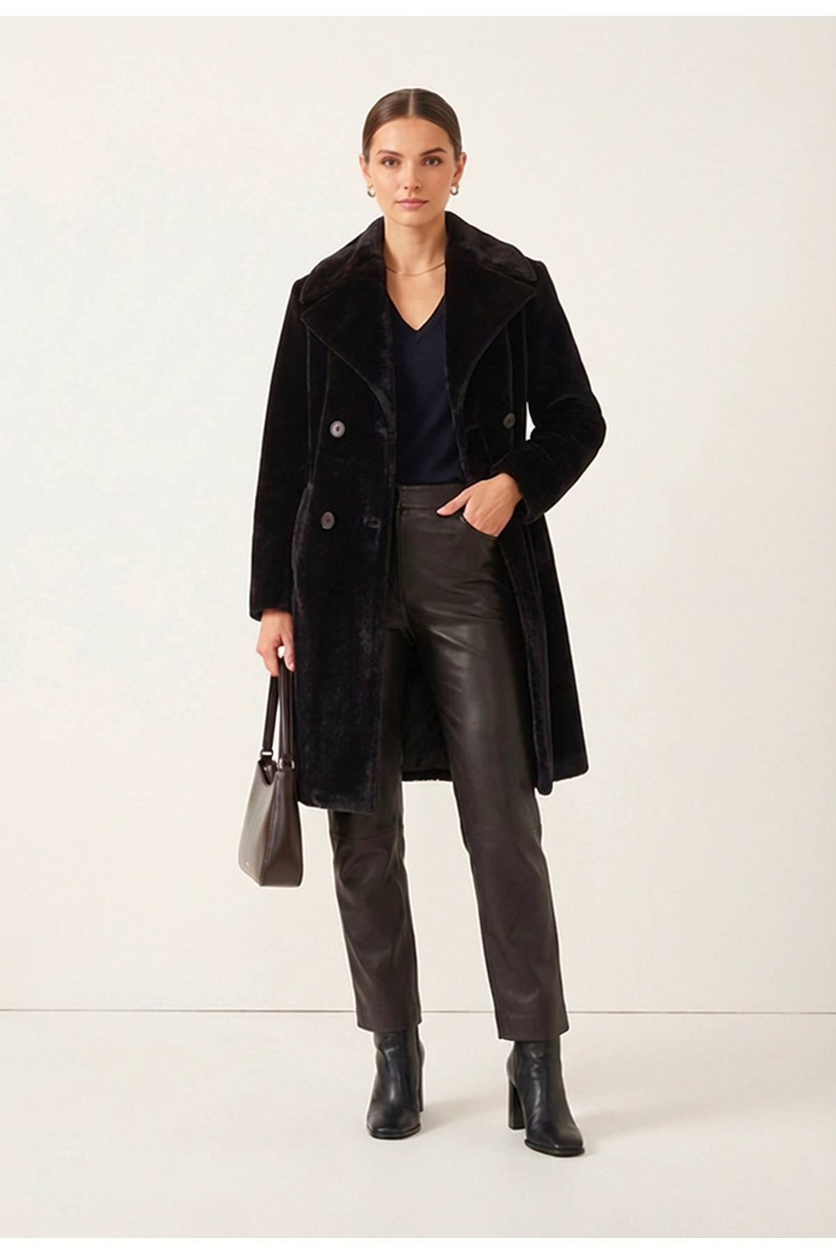 Soydan Güner  Kadın Tay Tüyü Kısa Kruvaze Kaban Kahverengi 1481 - Görsel 2