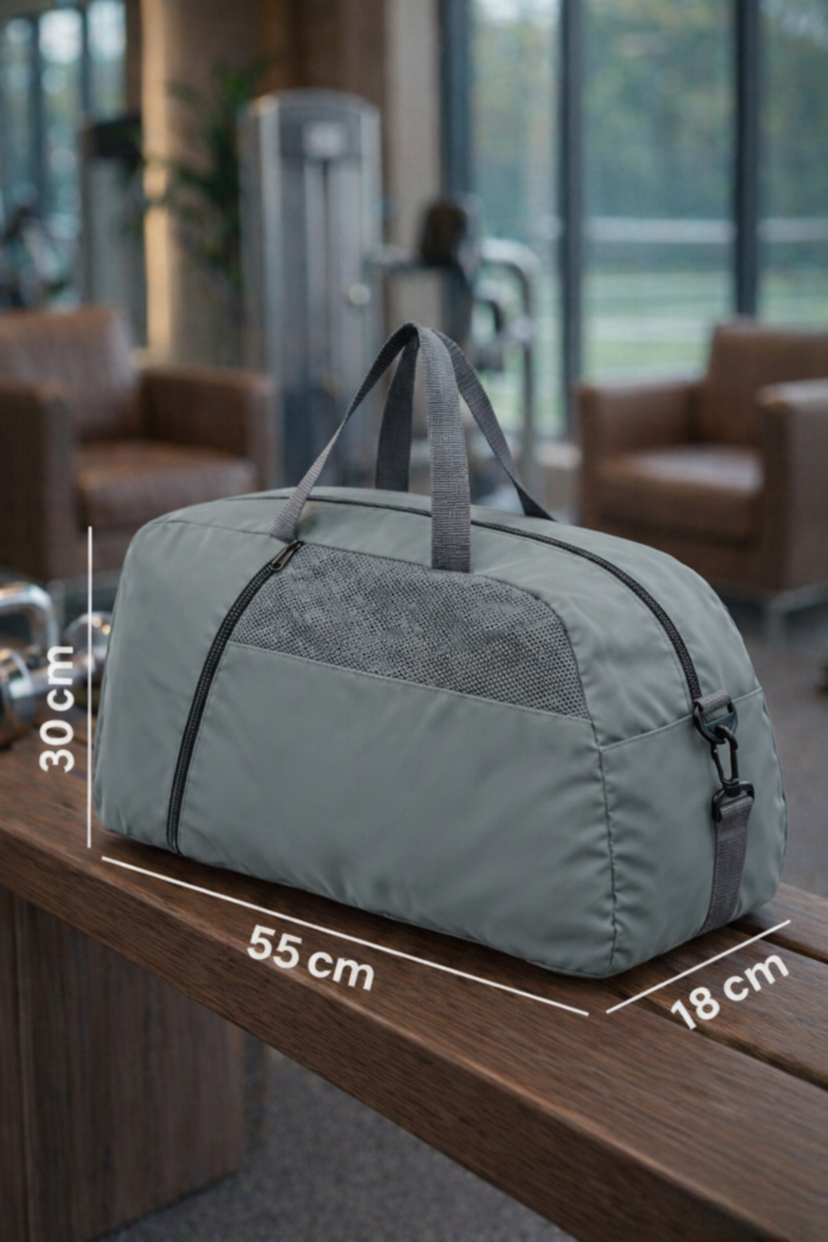 MUCCO  Kaff Büyük Gri Önü Cepli Ayarlanabilir Omuz Askılı El Seyahat Spor Çantası-0831 - Görsel 6