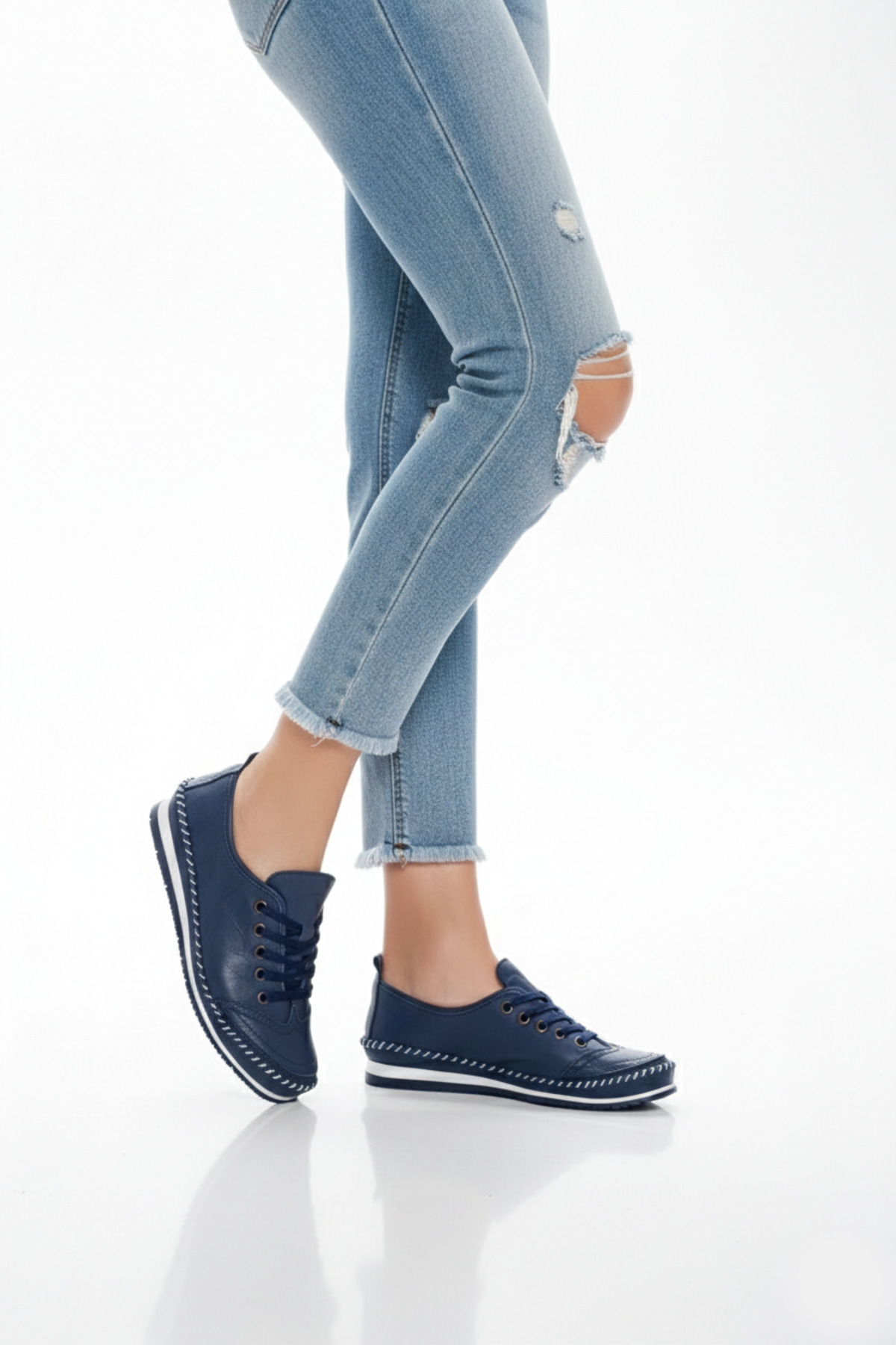 Genuine Leather Navy Blue Women's Leather CasualDp16-0062