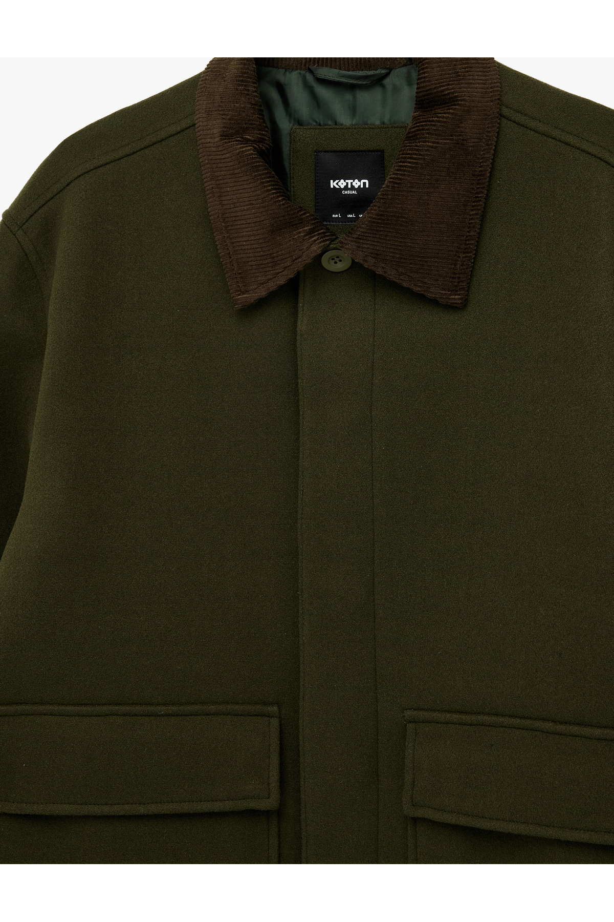 Koton  Regular Fit Uzun Kollu Kapaklı Cepli Kadife Gömlek Yaka Kaşe Ceket - Görsel 5