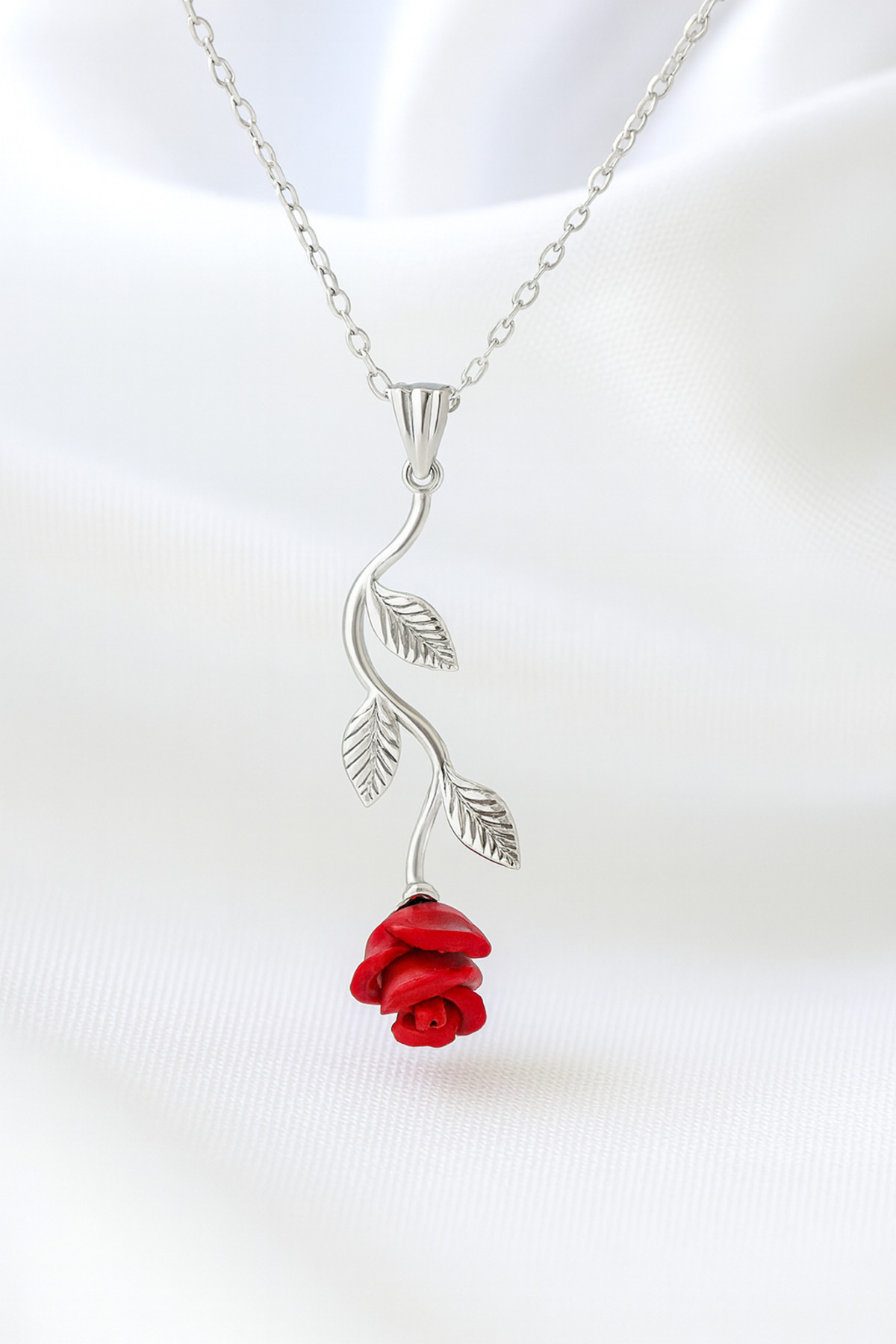 ÇEKİRDEK JEWELRY Işıklı Hediye Kutulu 925 Ayar Gümüş Rodyum Kaplama Ters Güllü Kolye görsel 4