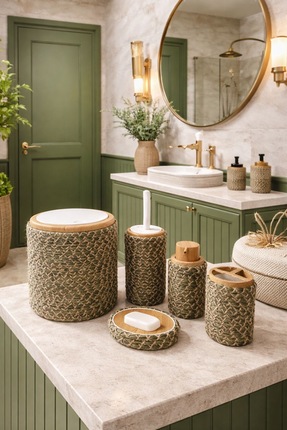 Home Inn Home Textile Banyo Takımı 6’lı Hasır Görünümlü – Modern Tarz – Natural