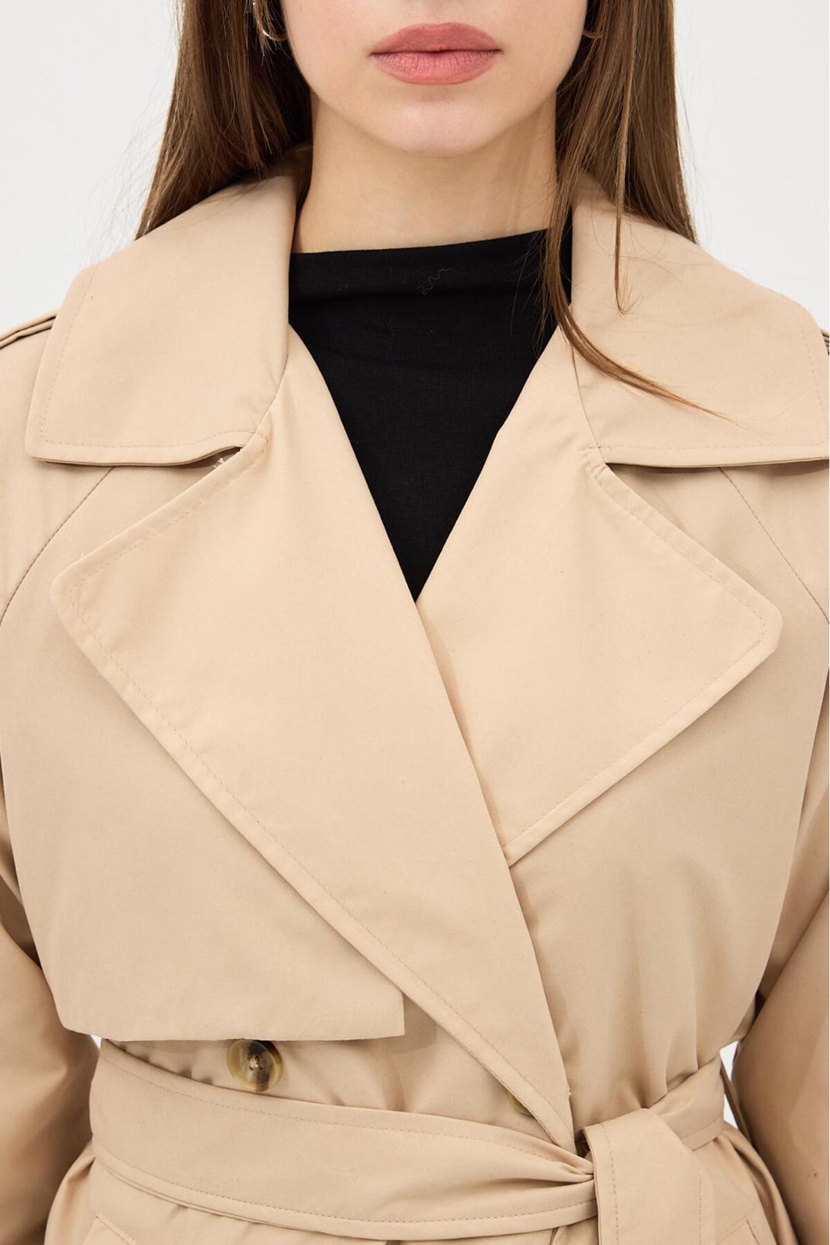 RESSHO Kadın Kemerli Uzun Trençkot, Su Geçirmez, Astarlı, Oversize Model görsel 3