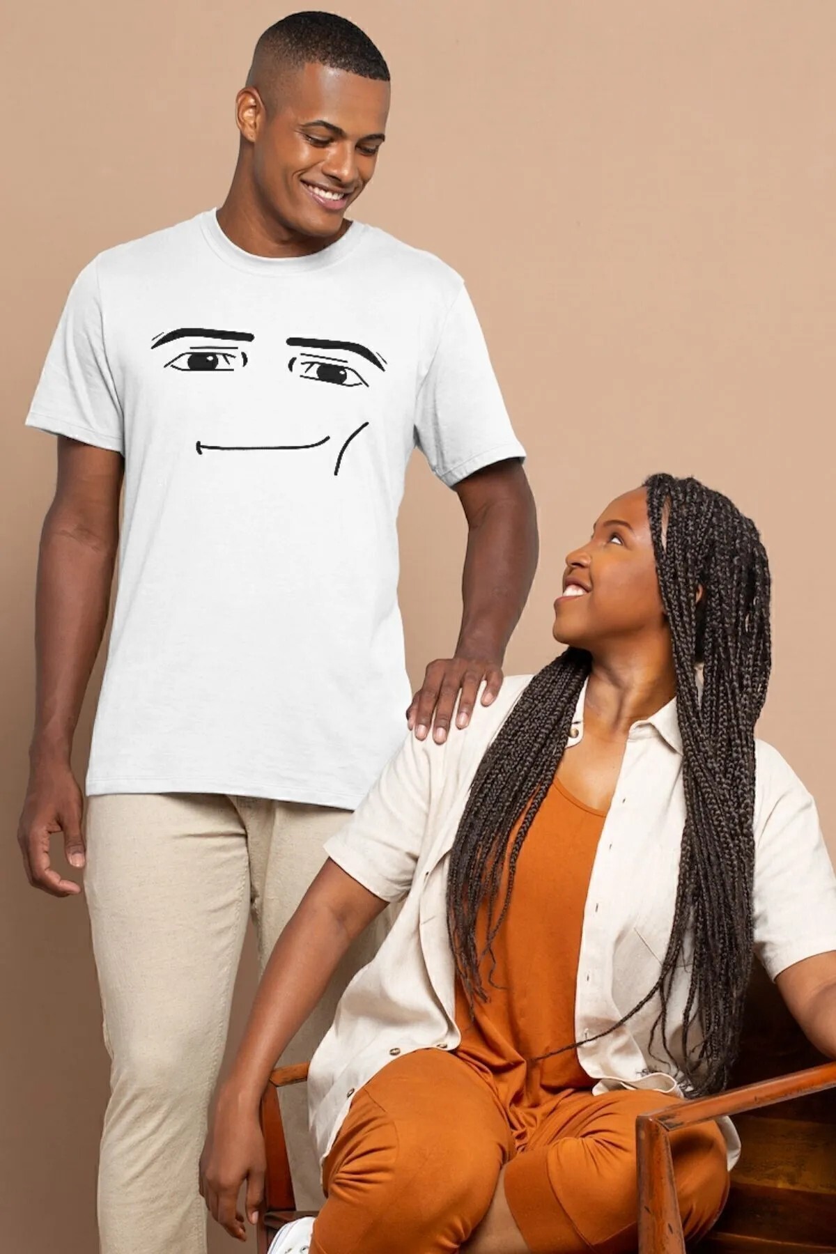 Texclusive  Roblox Face Man Tişört Beyaz Unisex Tshirt Likralı Pamuklu Penye Süprem Kumaş - Görsel 2