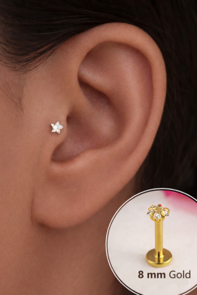 Sacce Scarves&Accessories Gold Çelik Yıldız Piercing 8 Mm Tragus Helix Kıkırd...