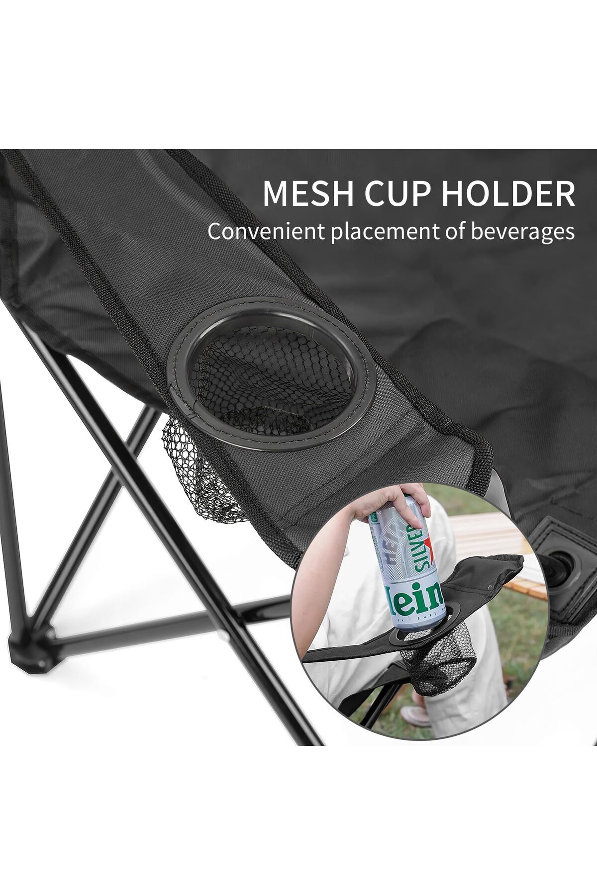 كرسي تخييم قابل للطي مع مساند للذراعين وحامل أكواب، كرسي شاطئ وحديقة قابل للطي (قطعة واحدة)