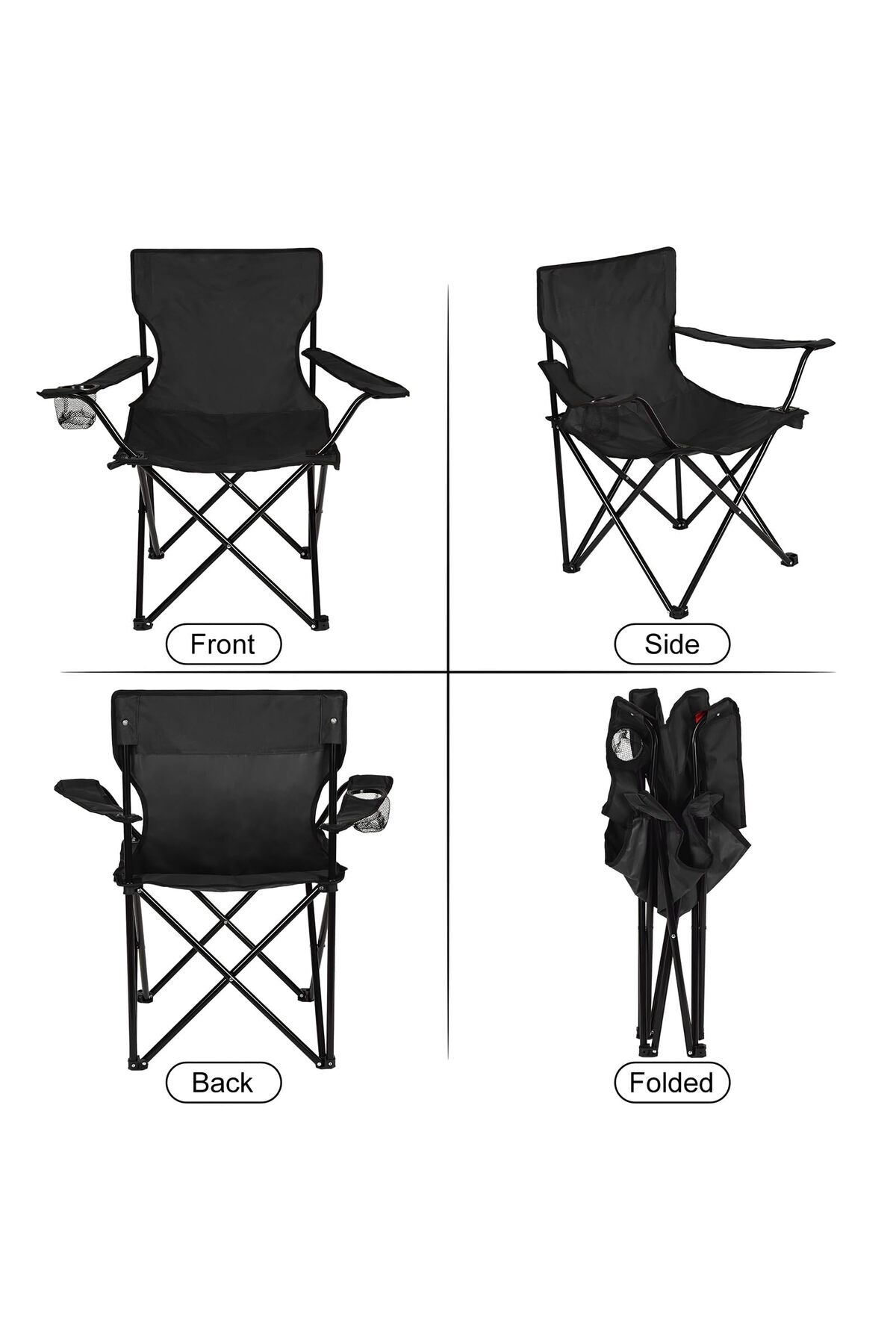 كرسي تخييم قابل للطي مع مساند للذراعين وحامل أكواب، كرسي شاطئ وحديقة قابل للطي (قطعة واحدة)