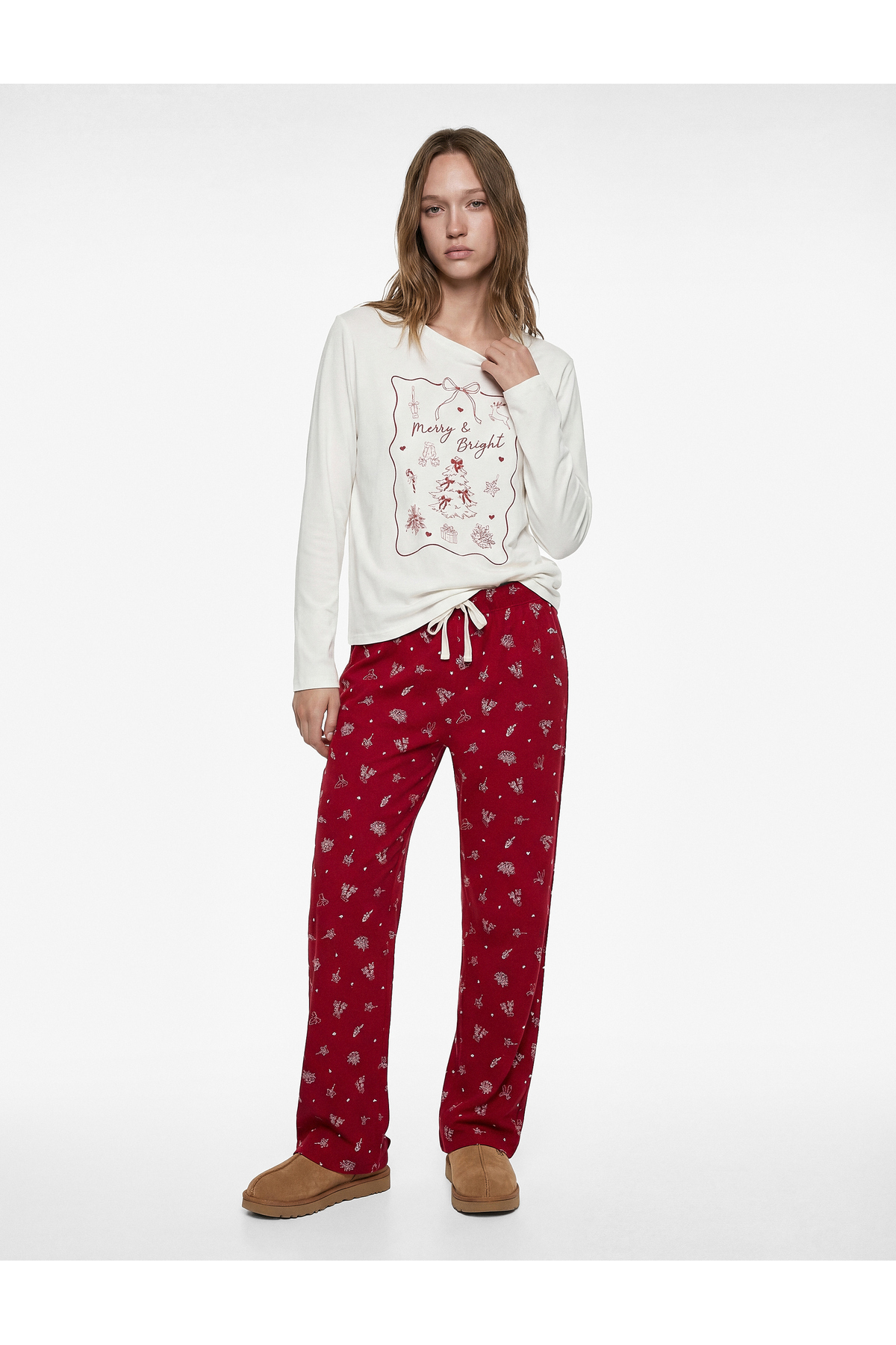 Koton Relaxed Fit Long Sleeve Crew Neck Christmas Themed Pajama Set