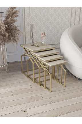 Dekoport Uygar Zigon Sehpa Yan Sehpa Metal Sehpa Mat Gold Metal - Traverten D...