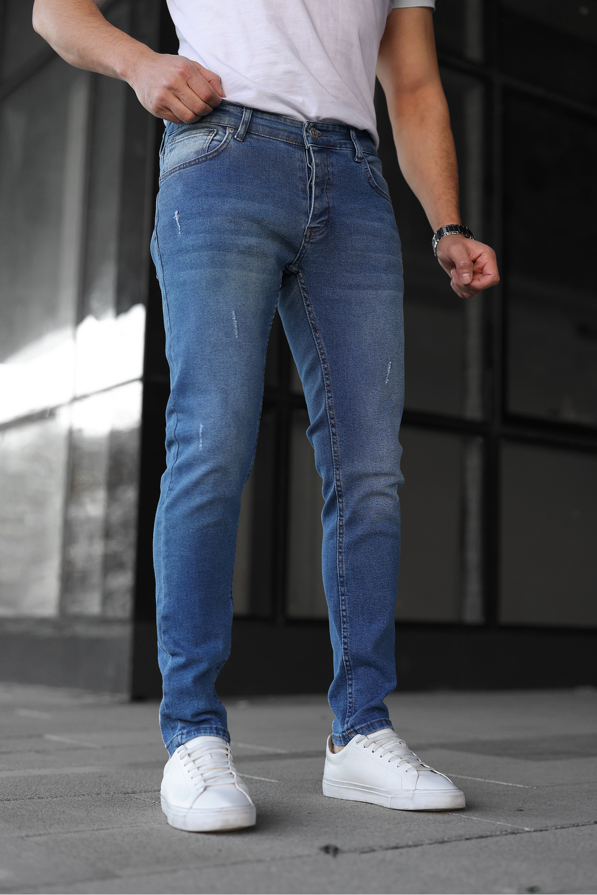 ENERJİN Erkek Slim Fit Likralı Kot Pantolon Düz Tırnak Mavi görsel 2