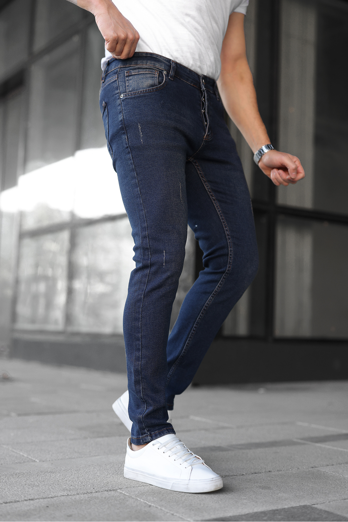 ENERJİN Erkek Slim Fit Likralı Kot Pantolon Kahve Tintli Tırnaklı görsel 3