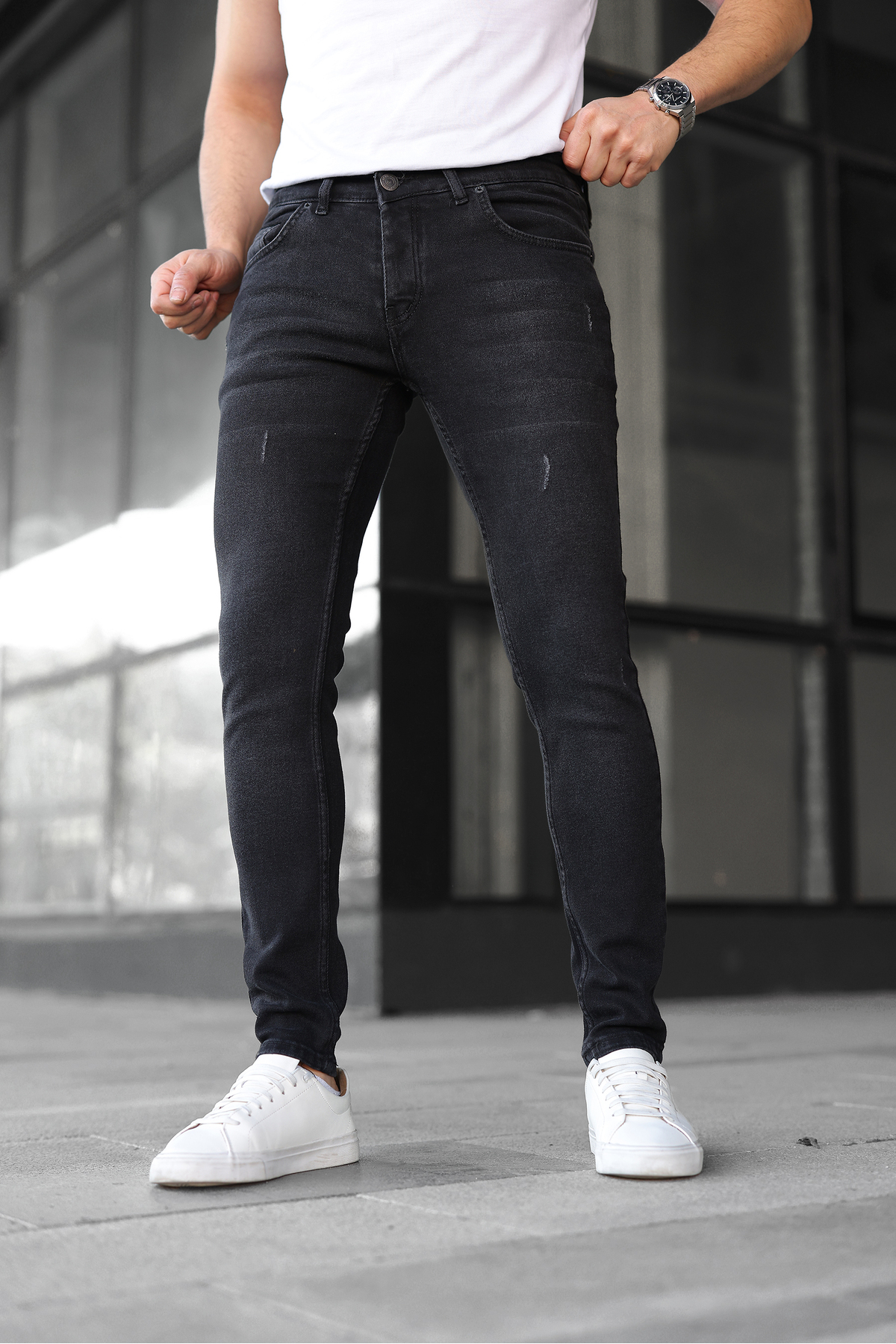 ENERJİN  Erkek Jeans Slim Fit Likralı Siyah Tırnaklı